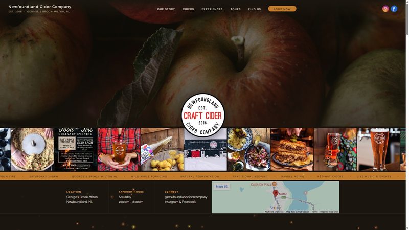 Newfoundland Cider Company homepage with craft cider branding