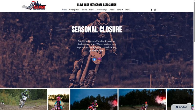 Slave Lake Motocross Association homepage with seasonal closure banner
